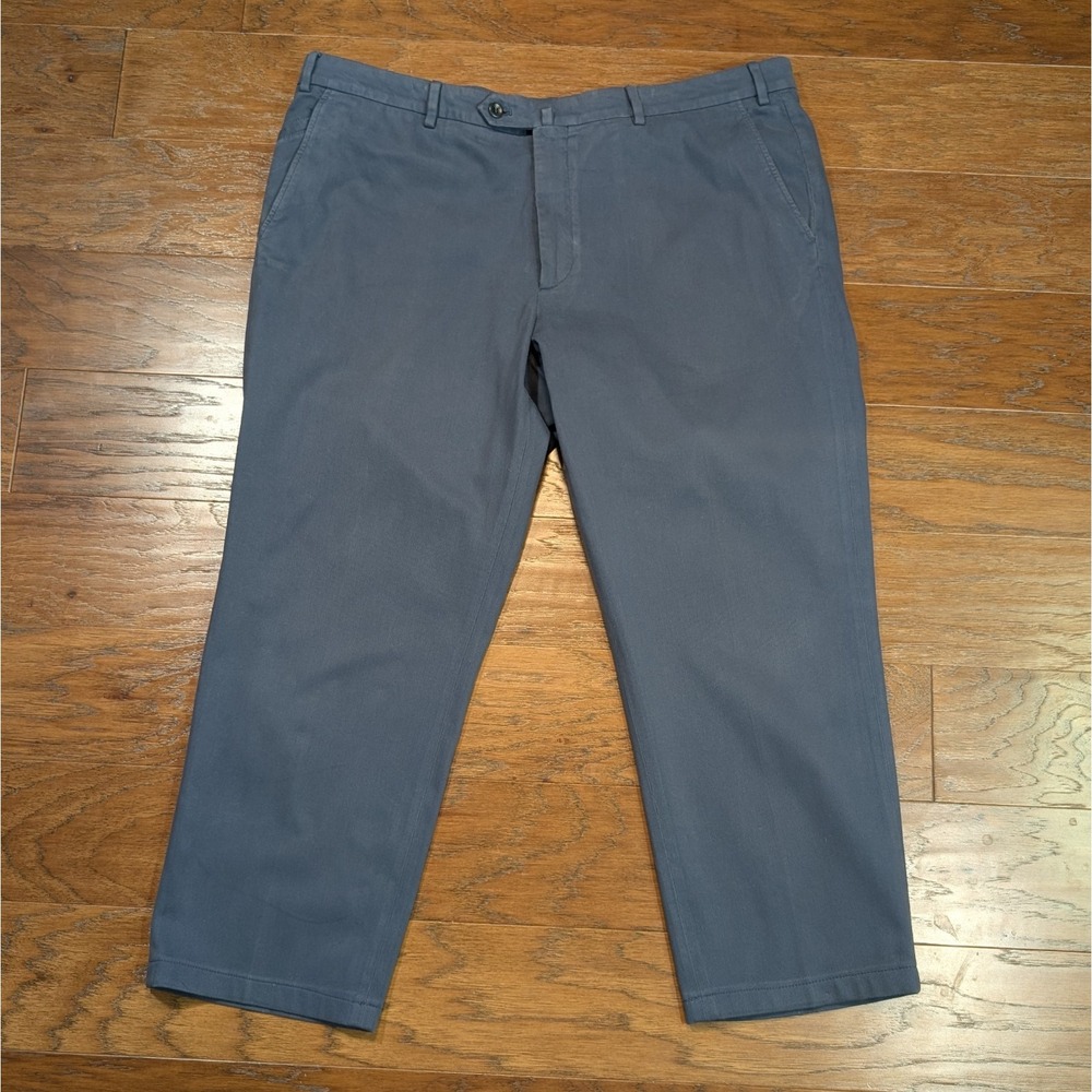 Loro Piana Carlo Pants Mens 56 Blue Cotton Straight Leg Flat Front Made in Italy